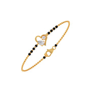 Heart Diamond Mangalsutra Bracelet – Yellow Gold with Black Beads | JewelVerra