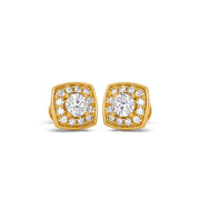 Square Halo Diamond Stud Earrings in Yellow Gold – Brilliant Cushion Style Studs | JewelVerra