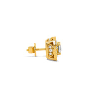 Square Halo Diamond Stud Earrings in Yellow Gold – Brilliant Cushion Style Studs | JewelVerra