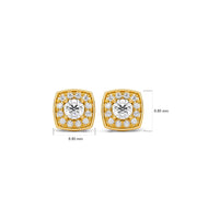 Square Halo Diamond Stud Earrings in Yellow Gold – Brilliant Cushion Style Studs | JewelVerra