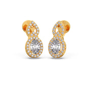 Gold Drop Diamond Earrings – Oval Centerpiece Halo Design | JewelVerra