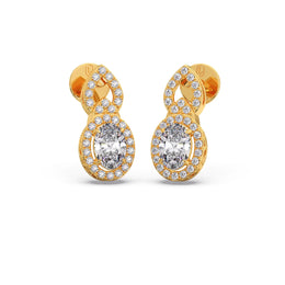 Gold Drop Diamond Earrings – Oval Centerpiece Halo Design | JewelVerra