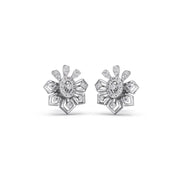 Floral Diamond Stud Earrings in Platinum – Elegant Petal Design for Classic Beauty | JewelVerra