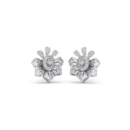 Floral Diamond Stud Earrings in Platinum – Elegant Petal Design for Classic Beauty | JewelVerra