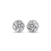 Platinum Diamond Stud Earrings – Elegant Floral Cluster Design for Women | JewelVerra