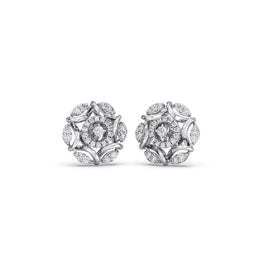 Platinum Diamond Stud Earrings – Elegant Floral Cluster Design for Women | JewelVerra