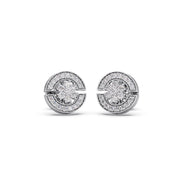 Cluster Diamond Circle Earrings in Platinum – Modern Halo Studs with Sparkling Finish | JewelVerra