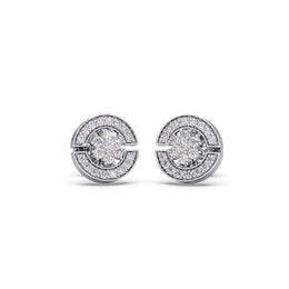 Cluster Diamond Circle Earrings in Platinum – Modern Halo Studs with Sparkling Finish | JewelVerra