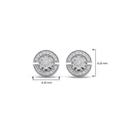 Cluster Diamond Circle Earrings in Platinum – Modern Halo Studs with Sparkling Finish | JewelVerra