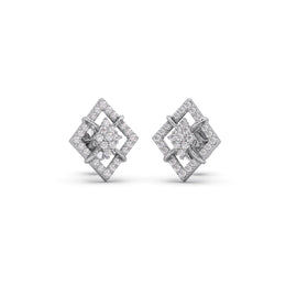 Platinum Diamond Stud Earrings – Modern Geometric Square Design for Women | JewelVerra