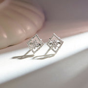 Platinum Diamond Stud Earrings – Modern Geometric Square Design for Women | JewelVerra