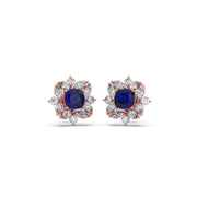 Blue Sapphire Floral Diamond Stud Earrings – Real Gold Elegant Jewelry | JewelVerra