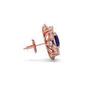 Blue Sapphire Floral Diamond Stud Earrings – Real Gold Elegant Jewelry | JewelVerra
