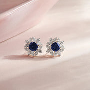Blue Sapphire Floral Diamond Stud Earrings – Real Gold Elegant Jewelry | JewelVerra