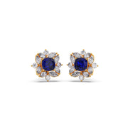 Blue Sapphire Floral Diamond Stud Earrings – Real Gold Elegant Jewelry | JewelVerra