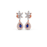 Blue Sapphire Floral Drop Earrings in Yellow Gold – Teardrop Halo Design | JewelVerra