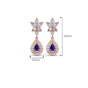 Blue Sapphire Floral Drop Earrings in Yellow Gold – Teardrop Halo Design | JewelVerra