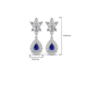 Blue Sapphire Floral Drop Earrings in Yellow Gold – Teardrop Halo Design | JewelVerra