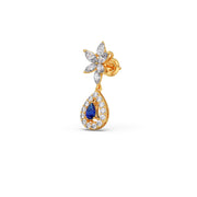 Blue Sapphire Floral Drop Earrings in Yellow Gold – Teardrop Halo Design | JewelVerra