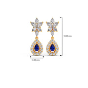 Blue Sapphire Floral Drop Earrings in Yellow Gold – Teardrop Halo Design | JewelVerra