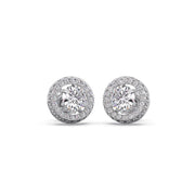 Double Halo Round Stud Diamond Earrings – Yellow Gold | JewelVerra