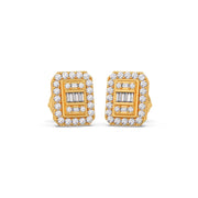 Gold Stud Earrings for Women – Rectangle Shape with Baguette & Round Diamonds | Lab-Grown Earrings by JewelVerra