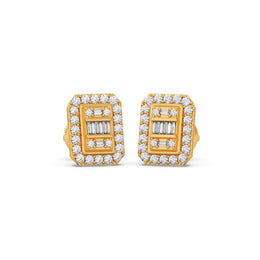 Gold Stud Earrings for Women – Rectangle Shape with Baguette & Round Diamonds | Lab-Grown Earrings by JewelVerra
