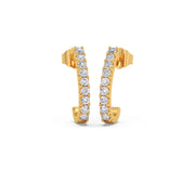 Diamond Curve Bar Earrings in Yellow Gold – Elegant Minimalist Sparkle Hoops | JewelVerra