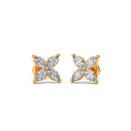 Floral Diamond Stud Earrings in Yellow Gold – Marquise Petal Design | JewelVerra