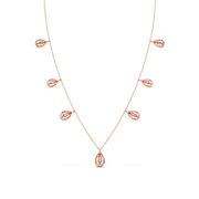 Pear Drop Diamond Necklace with Baguette Center – Teardrop Diamond Chain in Yellow, Rose & White Gold | JewelVerra