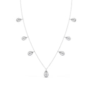 Pear Drop Diamond Necklace with Baguette Center – Teardrop Diamond Chain in Yellow, Rose & White Gold | JewelVerra