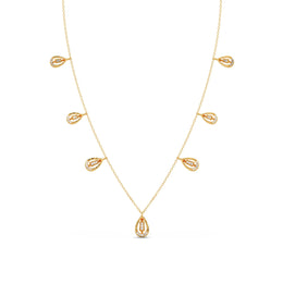 Pear Drop Diamond Necklace with Baguette Center – Teardrop Diamond Chain in Yellow, Rose & White Gold | JewelVerra