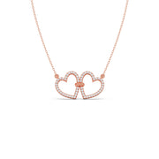 Double Heart Diamond Necklace – Love Knot Pendant in Yellow, Rose & Silver Gold | JewelVerra