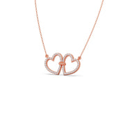 Double Heart Diamond Necklace – Love Knot Pendant in Yellow, Rose & Silver Gold | JewelVerra