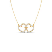 Double Heart Diamond Necklace – Love Knot Pendant in Yellow, Rose & Silver Gold | JewelVerra