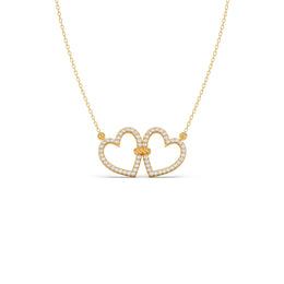 Double Heart Diamond Necklace – Love Knot Pendant in Yellow, Rose & Silver Gold | JewelVerra