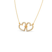 Double Heart Diamond Necklace – Love Knot Pendant in Yellow, Rose & Silver Gold | JewelVerra