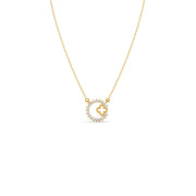 Diamond Circle Necklace with Clover Cutout – Elegant Pendant in Yellow Gold | JewelVerra
