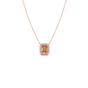 Emerald-Cut Orange Sapphire Necklace with Diamond Halo in Yellow Gold – Luxury Pendant | JewelVerra