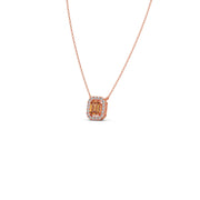 Emerald-Cut Orange Sapphire Necklace with Diamond Halo in Yellow Gold – Luxury Pendant | JewelVerra
