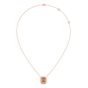 Emerald-Cut Orange Sapphire Necklace with Diamond Halo in Yellow Gold – Luxury Pendant | JewelVerra