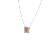 Emerald-Cut Orange Sapphire Necklace with Diamond Halo in Yellow Gold – Luxury Pendant | JewelVerra