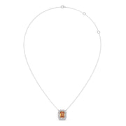 Emerald-Cut Orange Sapphire Necklace with Diamond Halo in Yellow Gold – Luxury Pendant | JewelVerra