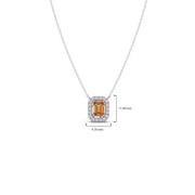 Emerald-Cut Orange Sapphire Necklace with Diamond Halo in Yellow Gold – Luxury Pendant | JewelVerra