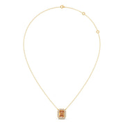 Emerald-Cut Orange Sapphire Necklace with Diamond Halo in Yellow Gold – Luxury Pendant | JewelVerra