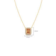 Emerald-Cut Orange Sapphire Necklace with Diamond Halo in Yellow Gold – Luxury Pendant | JewelVerra