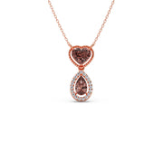 Brown Heart & Drop Pendant Necklace – Double Stone Gold Chain with Diamond Halo | JewelVerra