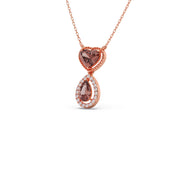 Brown Heart & Drop Pendant Necklace – Double Stone Gold Chain with Diamond Halo | JewelVerra