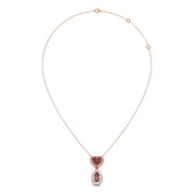 Brown Heart & Drop Pendant Necklace – Double Stone Gold Chain with Diamond Halo | JewelVerra