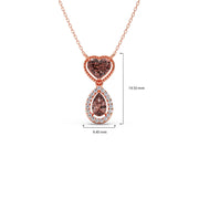 Brown Heart & Drop Pendant Necklace – Double Stone Gold Chain with Diamond Halo | JewelVerra